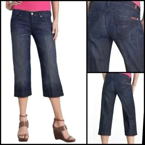 7 For All Mankind Dojo Crop Dark Wash Denim Capri Length Jeans Size 27 - Picture 1 of 9